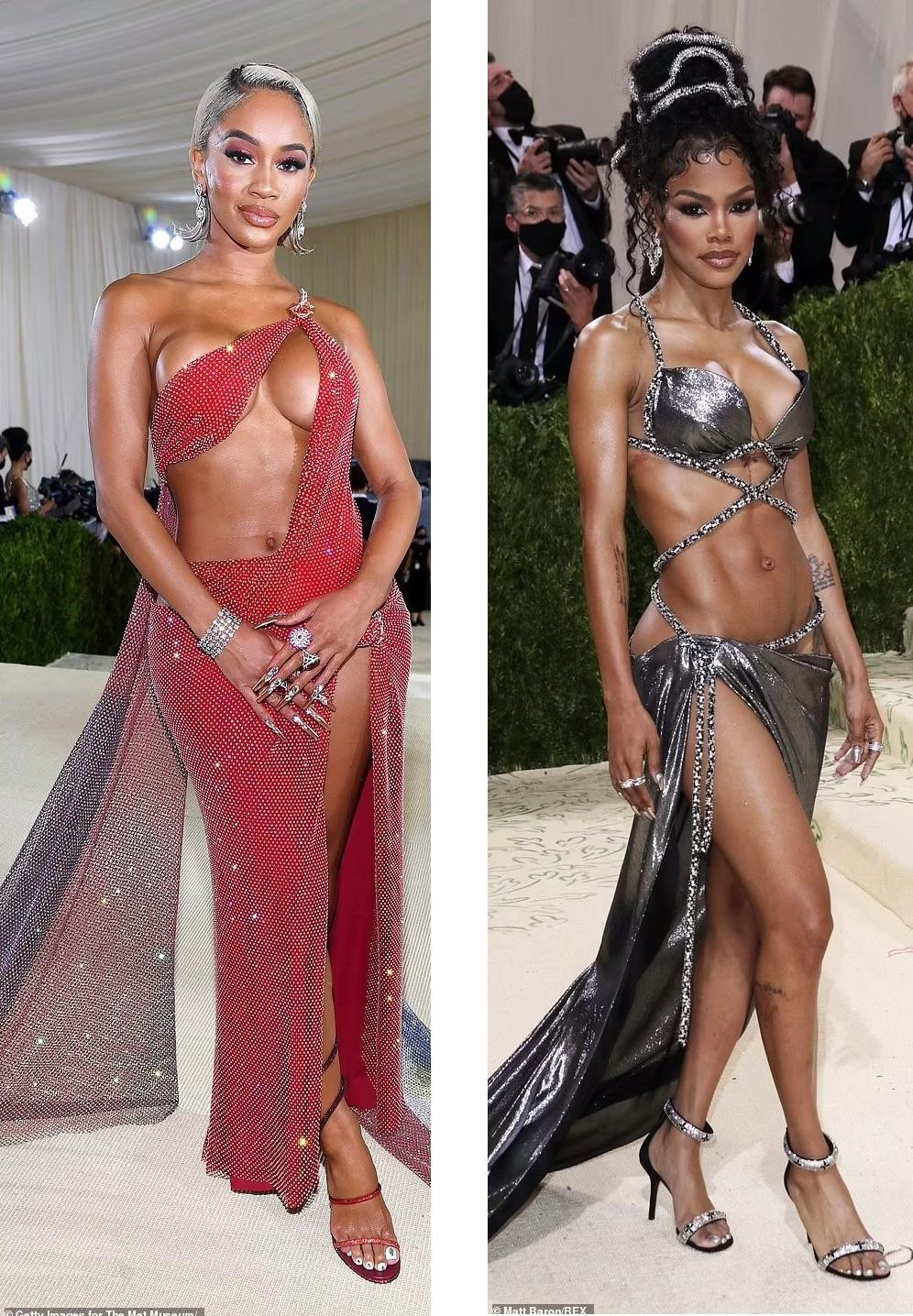 Saweetie (trái) và Teyana Taylor khoe body như "tạc tượng" trong hai chiếc váy hở bạo.