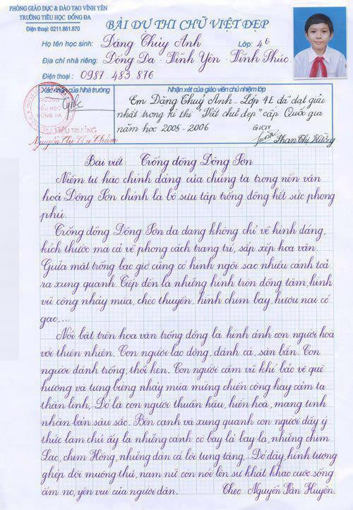 Bài dự thi đẹp như in của Thủy Anh. Ảnh: FB