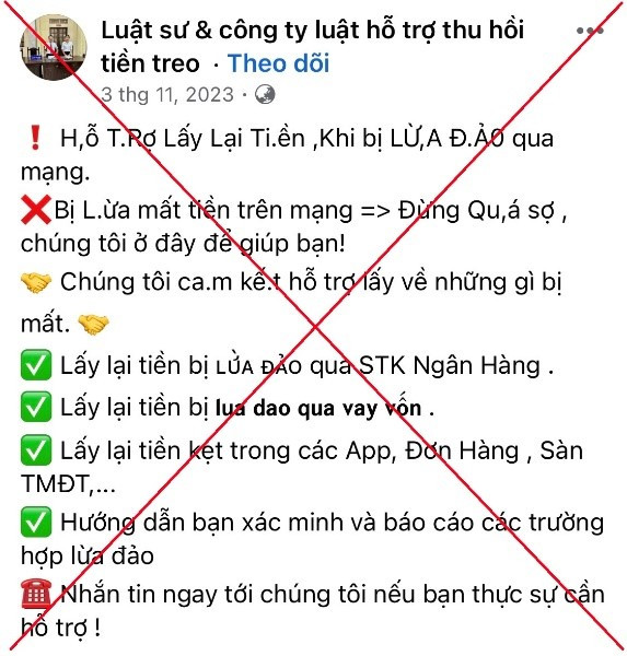 Lừa đảo mạo danh luật sư thu hồi tiền lừa đảo. Lừa đảo mạo danh luật sư thu hồi tiền lừa đảo.