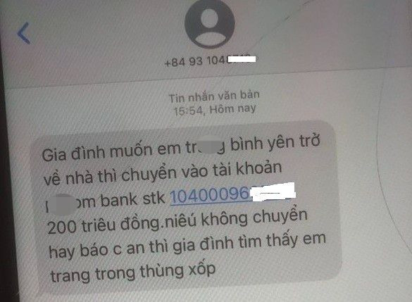 Tin nhắn nội dung tống tiền gia đình.