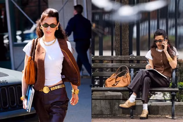 Bella sở hữu chiếc Fendi Spy Bag phiên bản boho bằng da màu cam hồng với quai xách bằng da đan hình chữ thập.