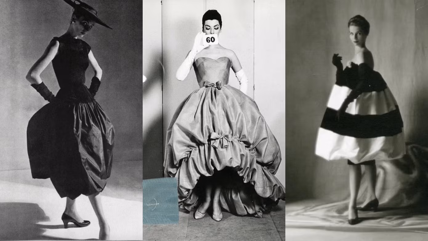 Balenciaga từng thống trị làng mốt với đầm dạ hội dáng cong tròn trịa, bầu bĩnh.