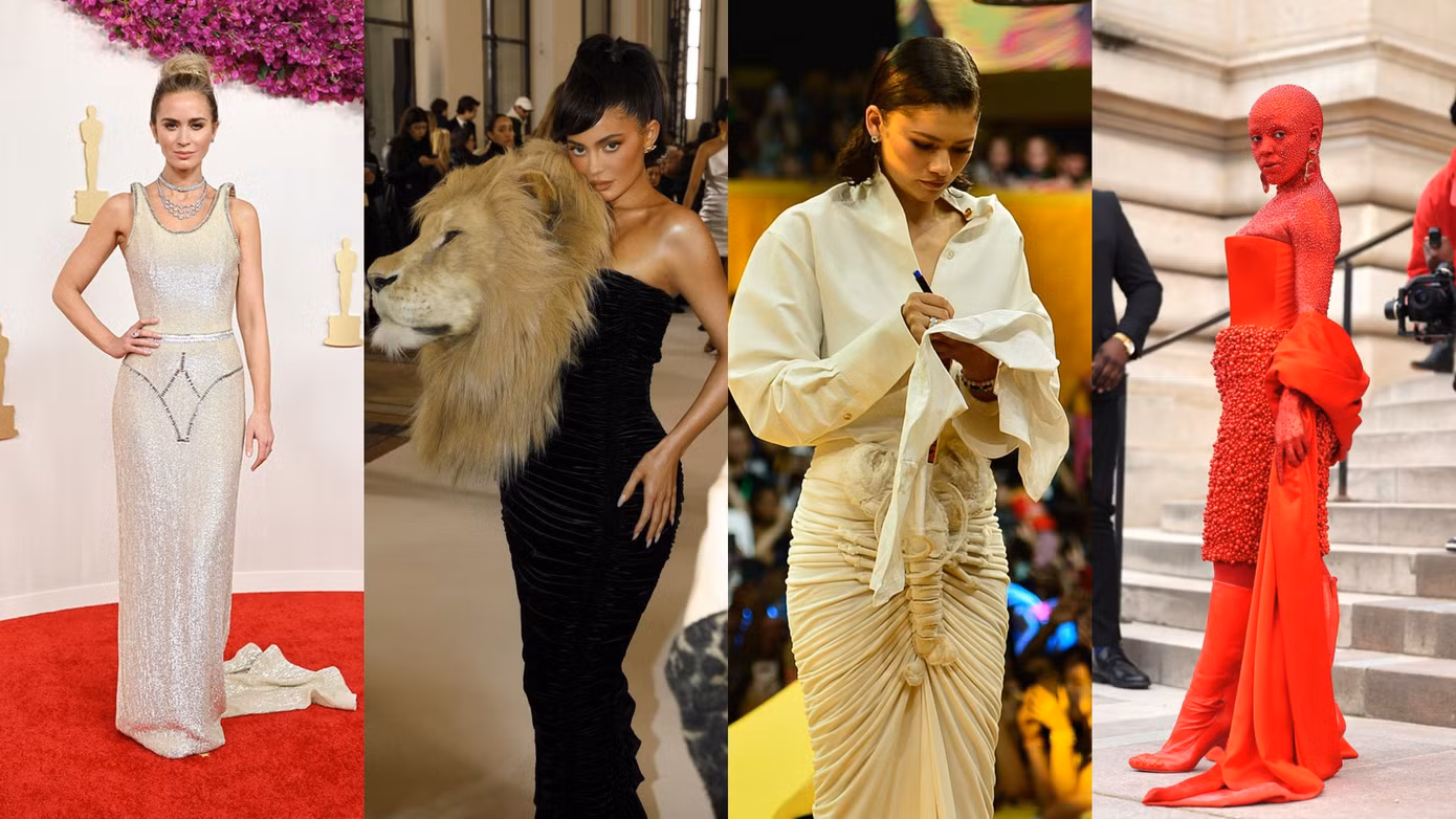 Zendaya trong chiếc váy gắn một con tôm hùm vải 3D, chiếc váy dạ hội Oscar của Emily Blunt, hay đầu sư tử nhồi bông bằng tay được ghim trên vai của Kylie Jenner.