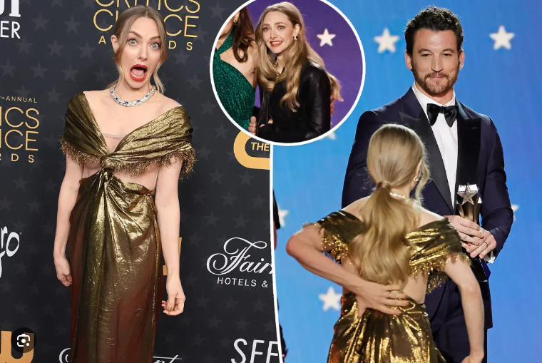 Amanda Seyfried gặp tình huống tương tự khi váy Dior bị rách dần sau lưng khi lên nhận giải tại Critics Choice Award mới năm ngoái. Sau đó cô phải che lại bằng một chiếc khoác đen.