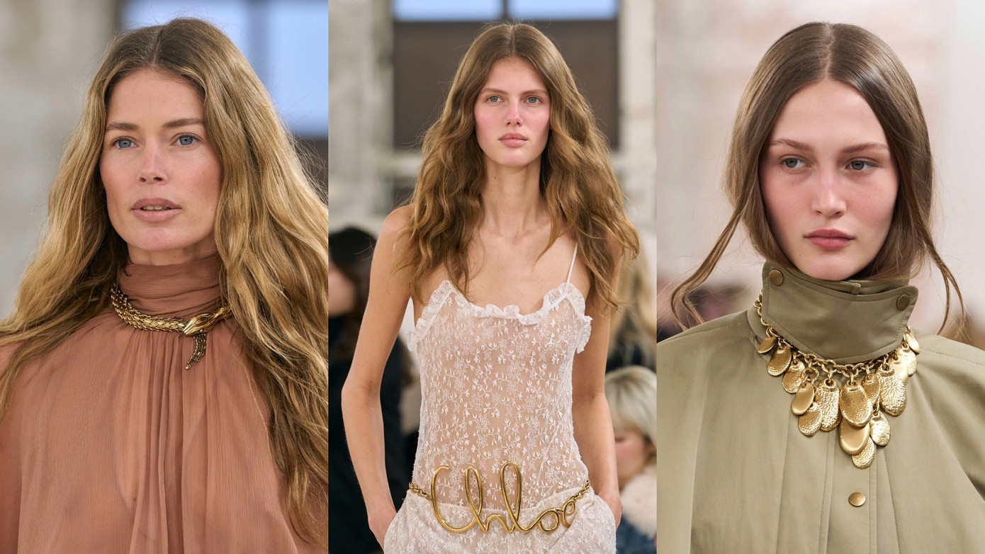 Người mẫu tại show của Chloé thu hút mọi ánh nhìn bằng mái tóc xoăn xõa dài bồng bềnh và lớp trang điểm tự nhiên, trang nhã, rất "Chloé".