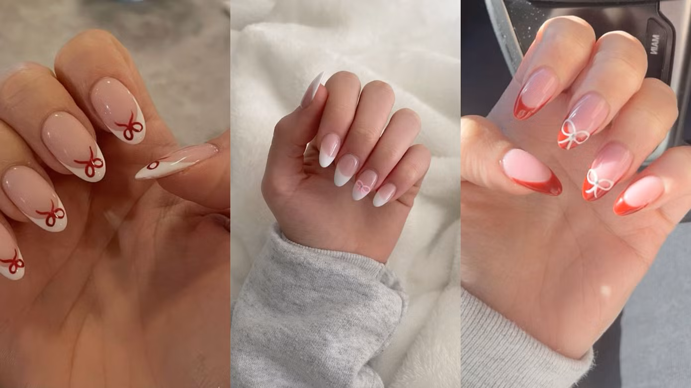 Để thổi một chút phong cách Coquette vào bộ nail kiểu Pháp của bạn, chỉ cần vẽ thêm một chiếc nơ nhỏ xinh và nữ tính là hoàn hảo.