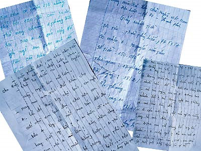 Những bức thư được cho là của bà Liễu "bút đàm" với ông Tâm. Những bức thư được cho là của bà Liễu