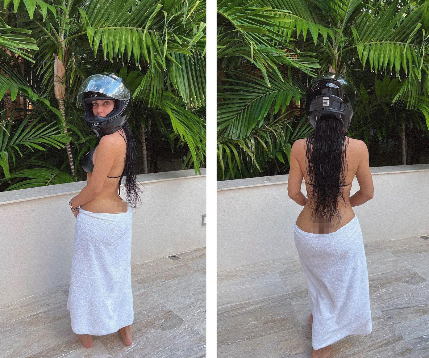 Choáng nhất là vợ cũ Kanye West "quên" mặc quần bơi, chỉ dùng khăn tắm che hờ hững "siêu vòng ba". Loạt ảnh hút hơn 8,3 triệu lượt "Thích".