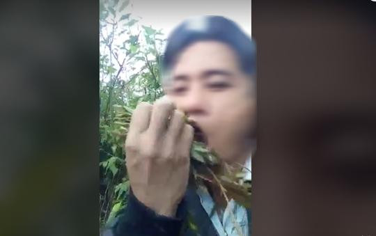 Bị cấm yêu, anh B. ăn lá ngón tự tử. Ảnh cắt từ clip.