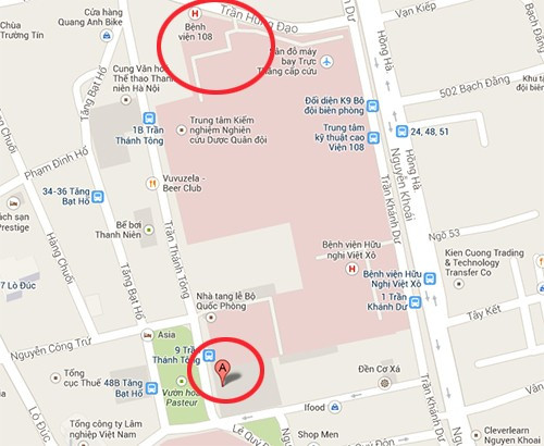 Điểm xảy ra hỏa hoạn nằm ngay bên hông Nhà tang lễ Bộ Quốc Phòng, gần Bệnh viện TW Quân đội 108