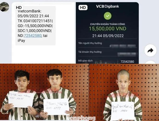 Thông tin chuyển tiền giả mạo và các đối tượng bị bắt Ảnh: Công an tỉnh Bình Dương cung cấp