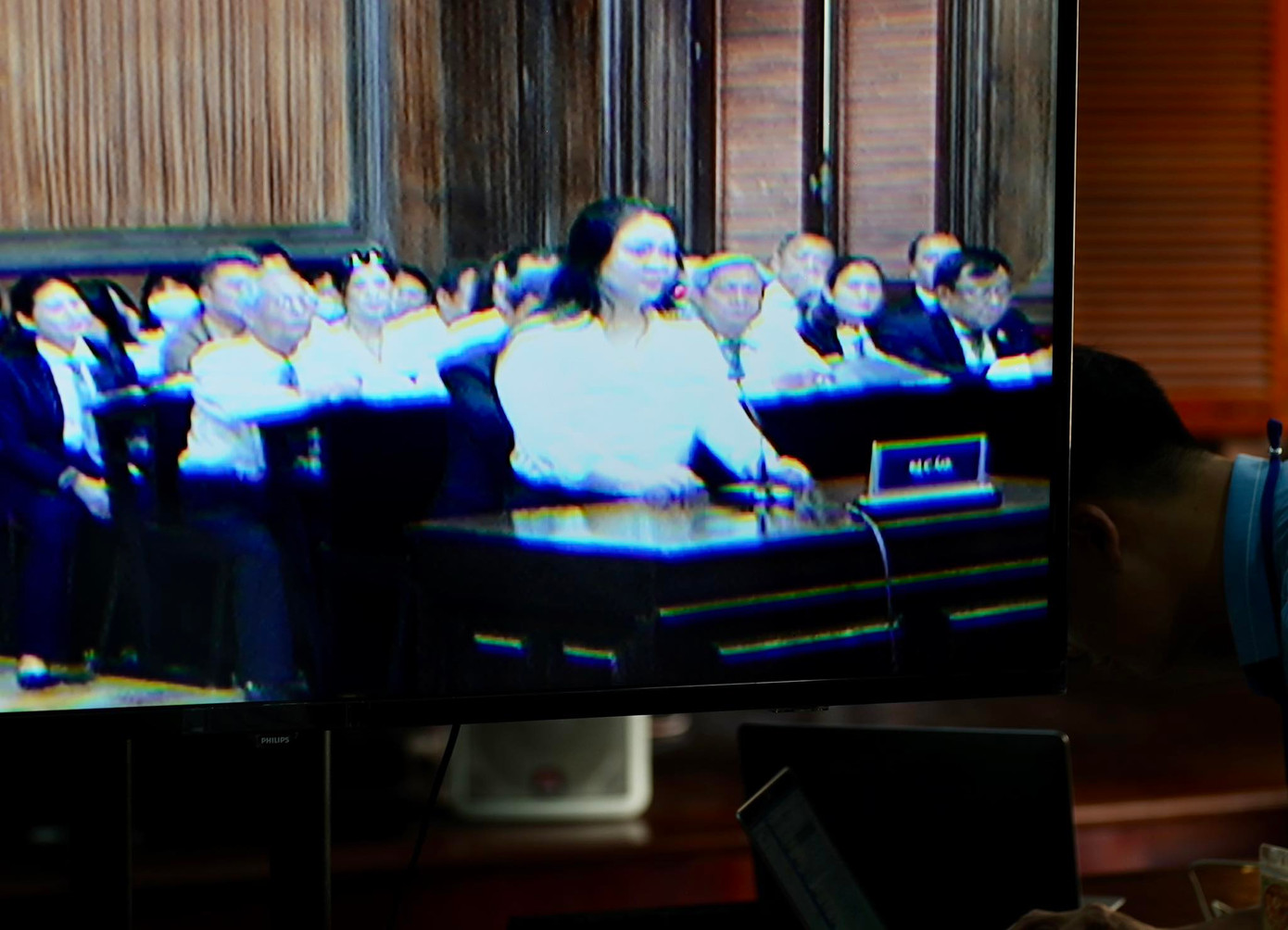 Bà Nguyễn Phương Hằng đang trả lời HĐXX. Ảnh chụp qua màn hình.