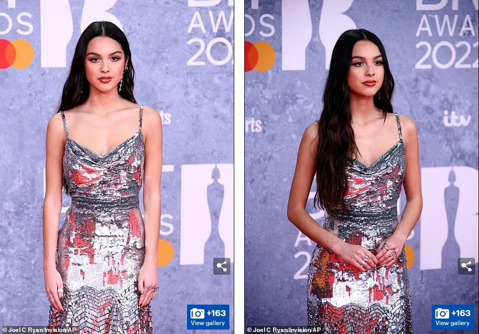 Olivia Rodrigo dịu dàng trong chiếc đầm hai dây bạc bóng loáng.