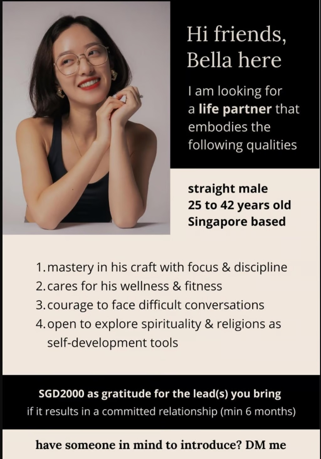 Bài đăng thưởng tiền, tìm chồng của Bella Dai trên mạng. Bài đăng thưởng tiền, tìm chồng của Bella Dai trên mạng.