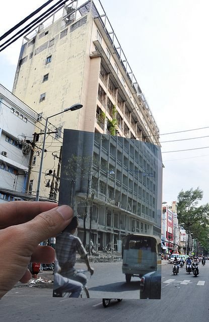 Khu tập thể 135 Trần Hưng Đạo (Sài Gòn) năm 1966 bị phá hủy mấy tầng dưới do bom đạn