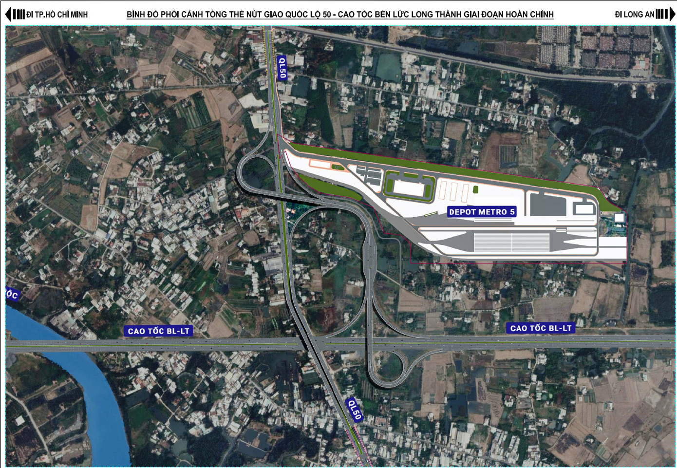 Bình đồ phối cảnh tổng thể nút giao quốc lộ 50 - cao tốc Bến Lức Long Thành giai đoạn hoàn chỉnh. Bình đồ phối cảnh tổng thể nút giao quốc lộ 50 - cao tốc Bến Lức Long Thành giai đoạn hoàn chỉnh.