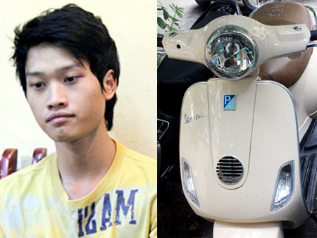 Đối tượng Nguyễn Duy Quang (ảnh trái)tại cơ quan điều tra và chiếc xe tang vật (ảnh phải) 