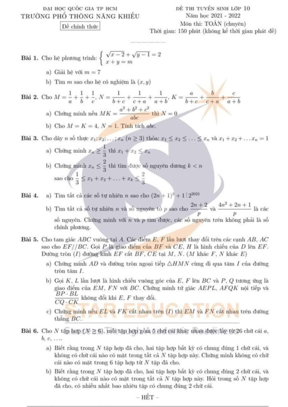 Đề thi Toán sáng 26/5. Nguồn: Star Education. Đề thi Toán sáng 26/5. Nguồn: Star Education.