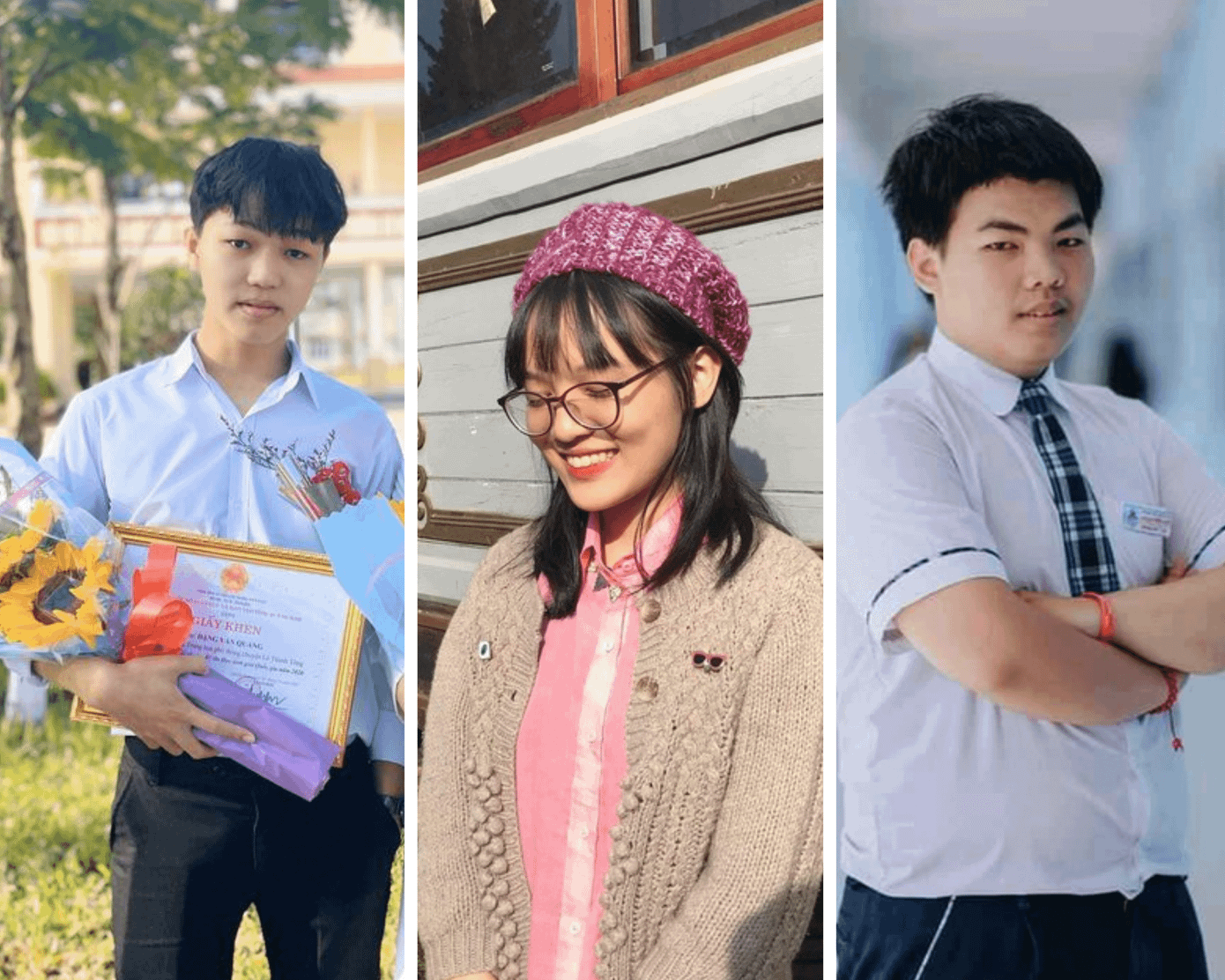 (từ trái qua) Văn Quang - Thiên Nhi - Quang Huy chính là ba gương mặt đạt được điểm cao nhất tại môn Ngữ Văn. Ảnh: Internet (từ trái qua) Văn Quang - Thiên Nhi - Quang Huy chính là ba gương mặt đạt được điểm cao nhất tại môn Ngữ Văn. Ảnh: Internet