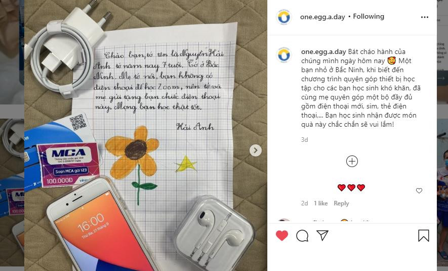 Bức thư của Hải Anh khi tặng điện thoại cho một bạn giấu mặt đã nhận được rất nhiều lượt "thả tim" của netizen. Ảnh: Internet. Bức thư của Hải Anh khi tặng điện thoại cho một bạn giấu mặt đã nhận được rất nhiều lượt "thả tim" của netizen. Ảnh: Internet.