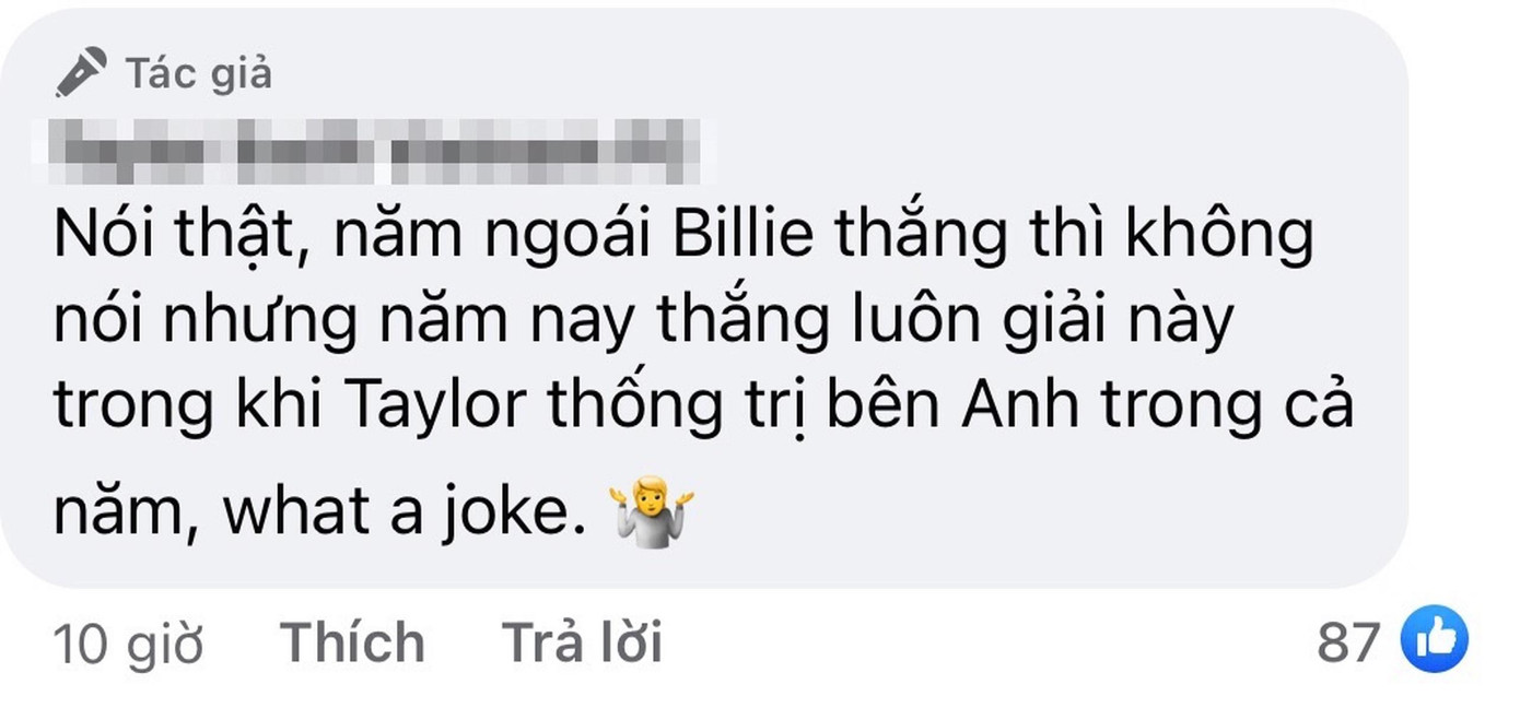 Nhiều fan của Taylor Swift đã rất bất ngờ trước kết quả năm nay. Nhiều fan của Taylor Swift đã rất bất ngờ trước kết quả năm nay.