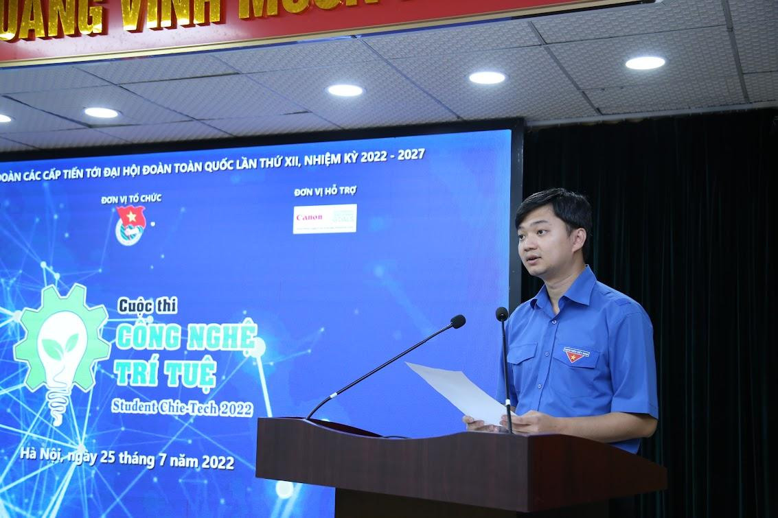 Anh Nguyễn Minh Triết, Bí thư T.Ư Đoàn, Chủ tịch T.Ư Hội SVVN giới thiệu về cuộc thi “Công nghệ trí tuệ Student Chie-Tech” năm 2022. Ảnh: Lâm Đăng Hải Anh Nguyễn Minh Triết, Bí thư T.Ư Đoàn, Chủ tịch T.Ư Hội SVVN giới thiệu về cuộc thi “Công nghệ trí tuệ Student Chie-Tech” năm 2022. Ảnh: Lâm Đăng Hải