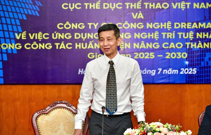 Cục trưởng Cục Thể dục Thể thao Nguyễn Danh Hoàng Việt phát biểu tại buổi lễ. Ảnh: Cục TDTT.