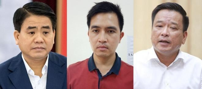 Bị can Nguyễn Đức Chung, Nguyễn Trường Giang và Võ Tiến Hùng (từ trái sang)