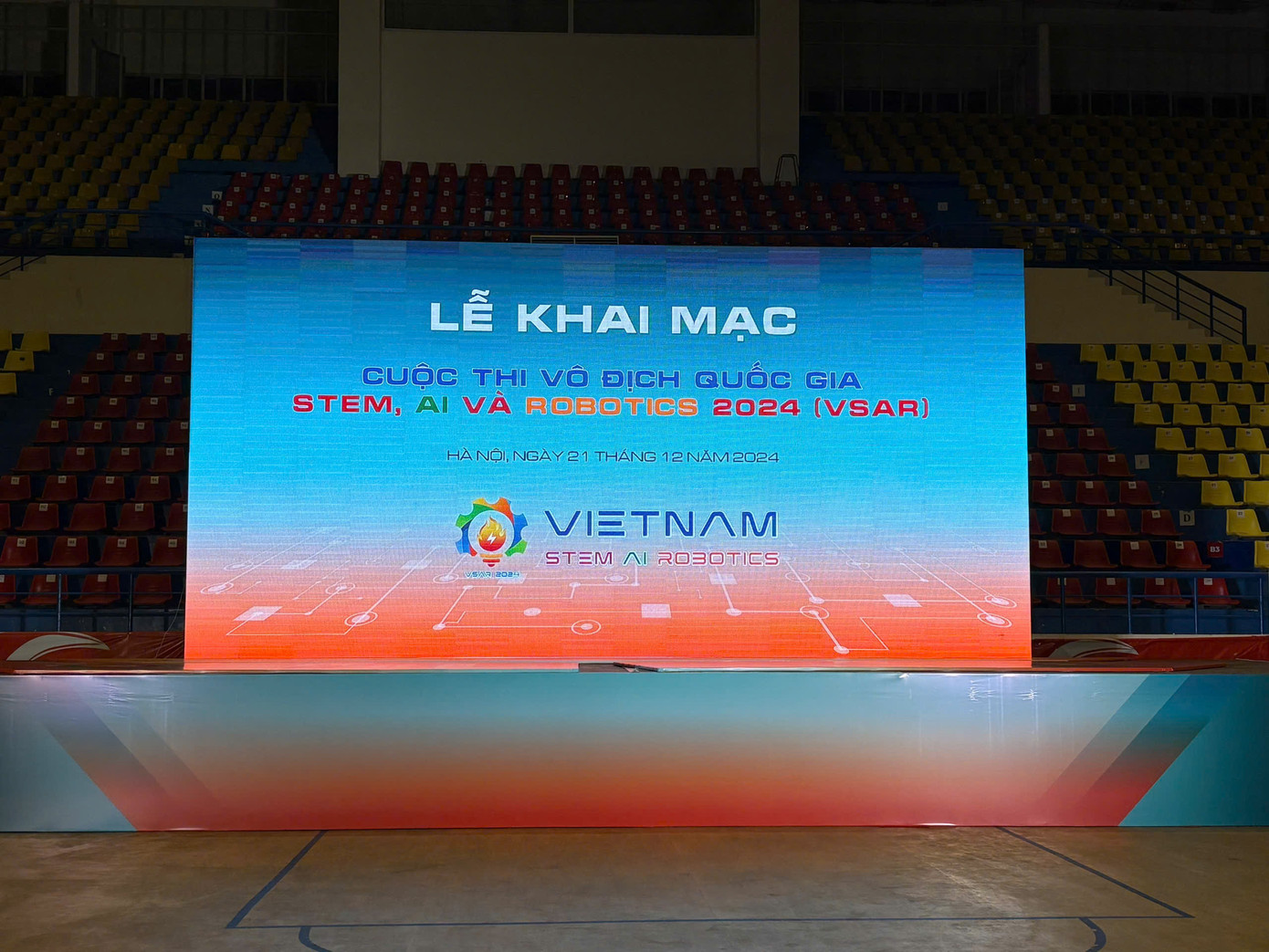 8h sáng mai 21/12 sẽ diễn ra Lễ khai mạc Cuộc thi vô địch quốc gia STEM, AI và Robotics 2024 tại Cung thể thao quần ngựa (Hà Nội). 8h sáng mai 21/12 sẽ diễn ra Lễ khai mạc Cuộc thi vô địch quốc gia STEM, AI và Robotics 2024 tại Cung thể thao quần ngựa (Hà Nội).