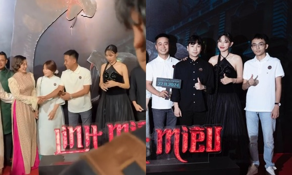 Ban đầu, Thùy Tiên đứng cạnh Quang Linh nhưng sau đó cô đã đổi chỗ.