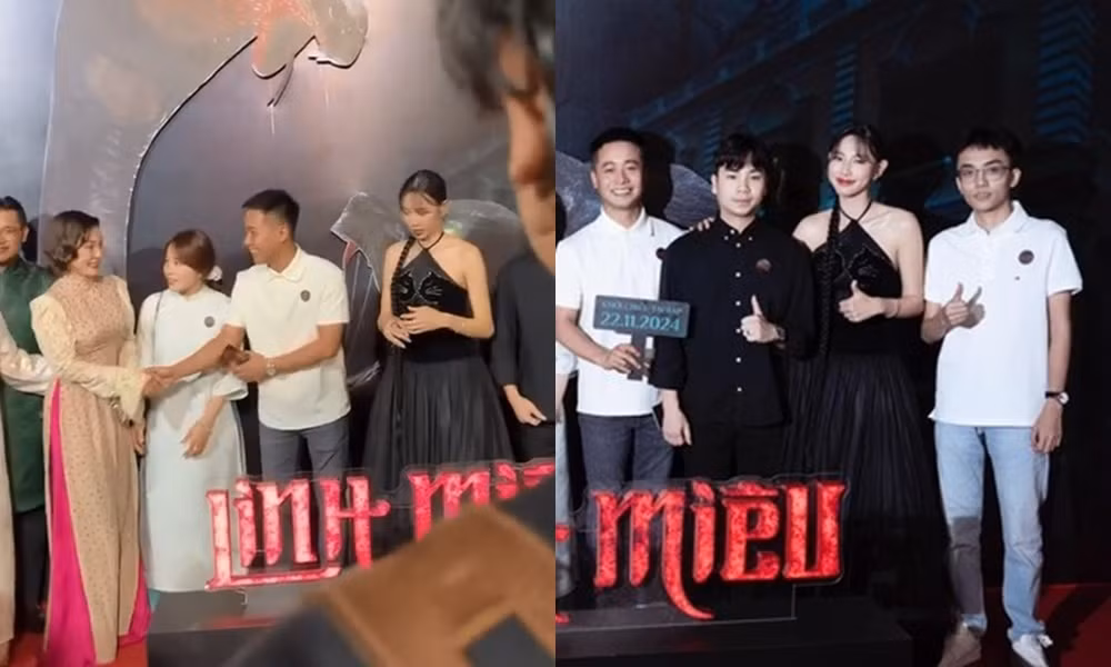 Ban đầu, Thùy Tiên đứng cạnh Quang Linh nhưng sau đó cô đã đổi chỗ.
