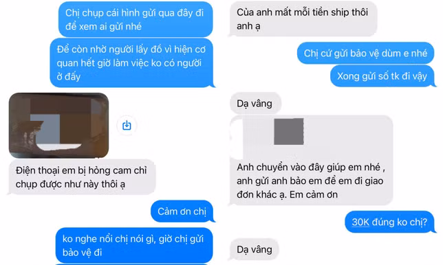 Tin nhắn giữa anh H. và đối tượng mạo danh shipper.