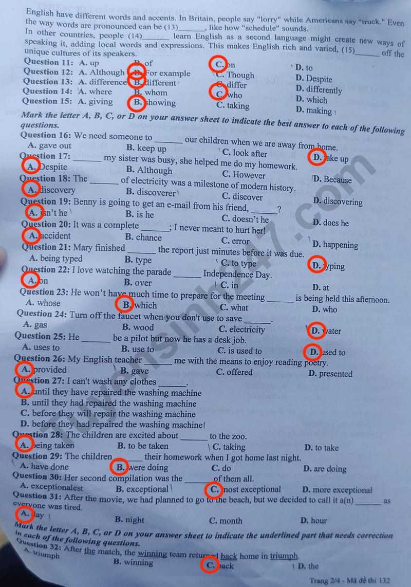 Đề thi môn tiếng Anh mã đề 132. Đề thi môn tiếng Anh mã đề 132.
