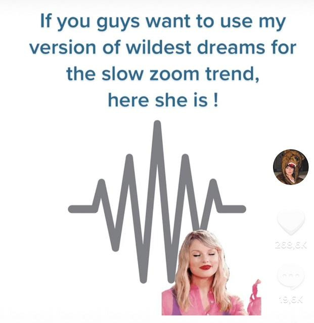 Taylor Swift thả thính trên TikTok: "Nếu các bạn muốn sử dụng đoạn nhạc Wlidest Dreams phiên bản của tôi cho những clip quay chậm thì nó đây".