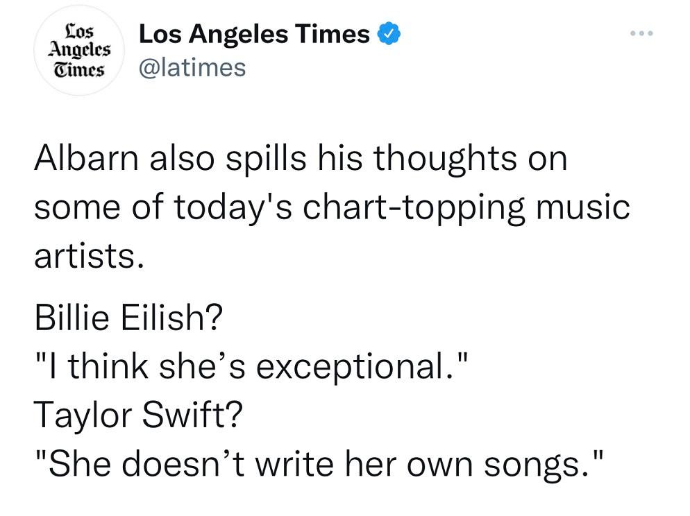 Damon cũng cho rằng nhạc của anh em nhà Billie Eilish "cuốn hút" hơn.