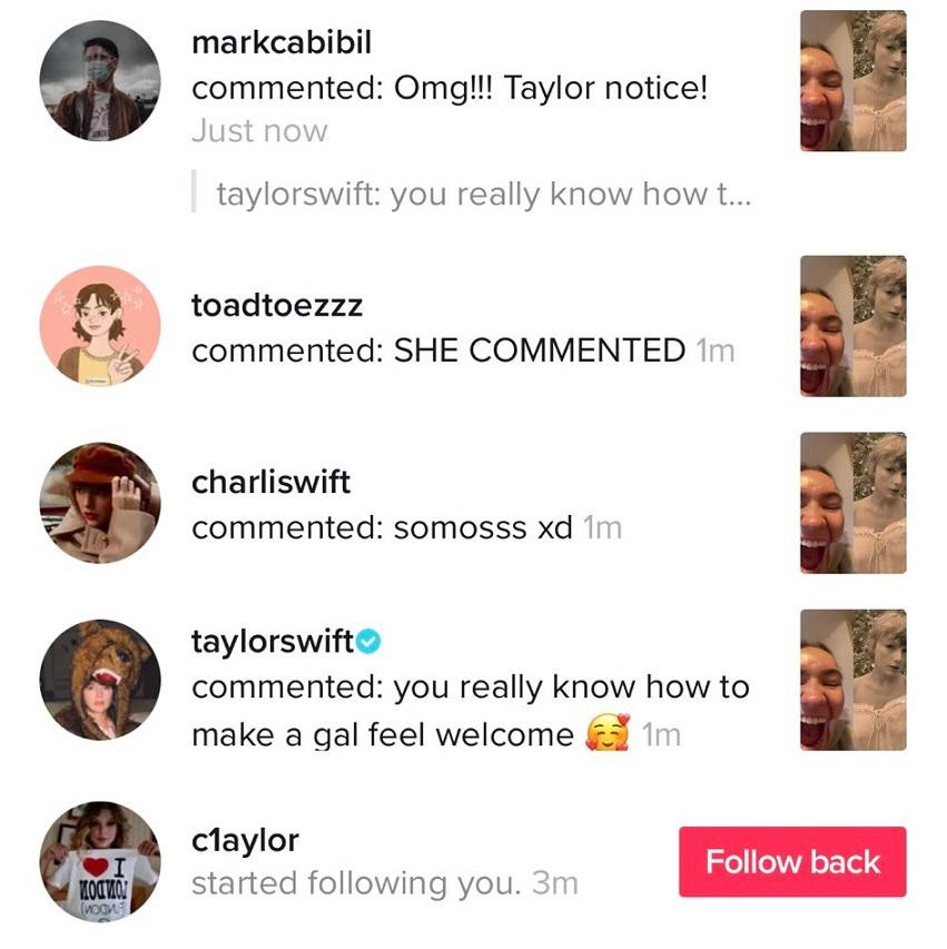 Taylor cũng tương tác với một số fan trong phần bình luận. Taylor cũng tương tác với một số fan trong phần bình luận.