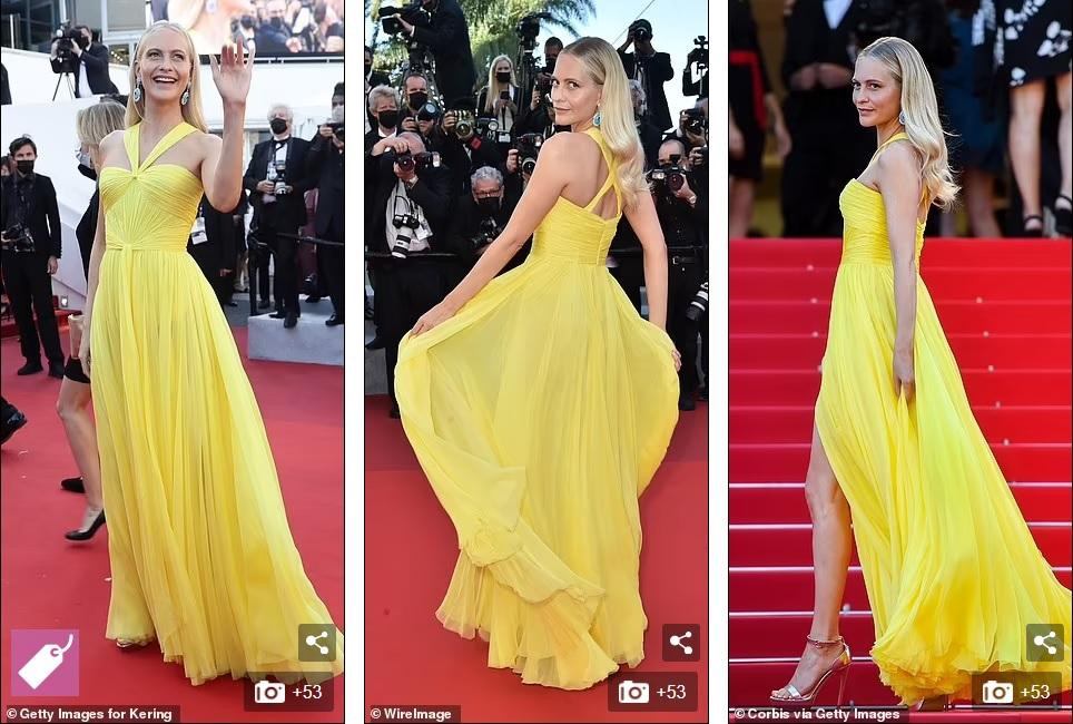 Mỹ nhân Anh Poppy Delevingne thướt tha với đầm vàng bay bổng.