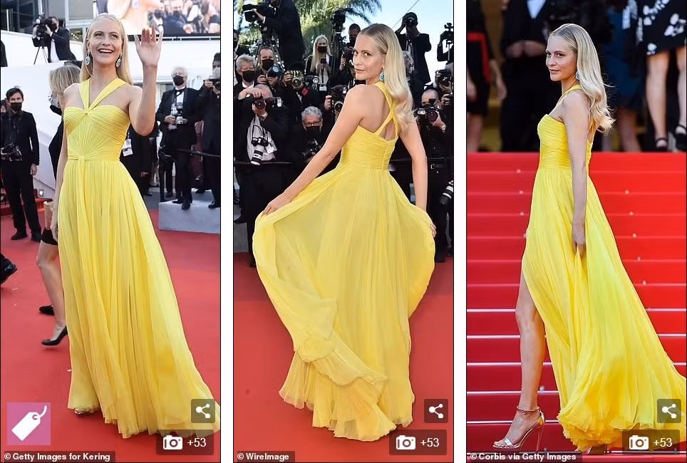 Mỹ nhân Anh Poppy Delevingne thướt tha với đầm vàng bay bổng.