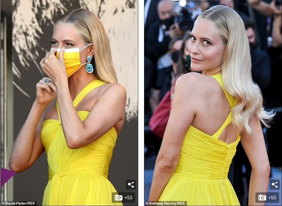 Người mẫu 35 tuổi chọn khẩu trang "ton-sur-ton" với váy.