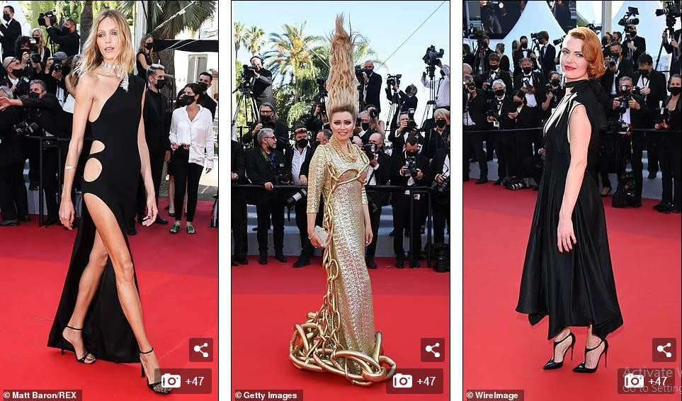 Từ trái qua phải: Người mẫu Ba Lan Anja Rubik để lại nhiều trí tưởng tượng với chiếc váy xẻ tà cao vút, còn khoét eo; nữ diễn viên Nga Elena Lenina dường như tham dự không sót ngày nào và trung thành với phong cách &quot;độc - lạ&quot;, nhấn vào mái tóc; ca sĩ Elodie Frege trông cổ điển, thanh lịch.