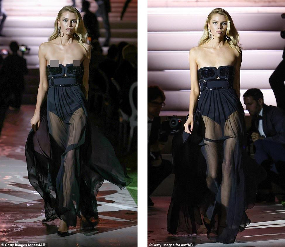 Thiên thần nội y Stella gặp sự cố tụt váy, hớ hênh vòng một trong lúc đi catwalk.