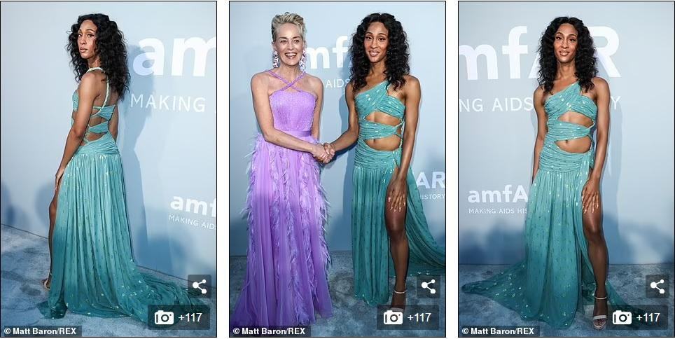 Sharon Stone bắt tay nữ diễn viên Mỹ Mj Rodriguez.