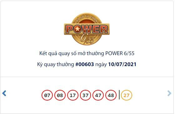 Kết quả xổ số điện toán Vietlott Power 6/55 ngày 10/7. Kết quả xổ số điện toán Vietlott Power 6/55 ngày 10/7.
