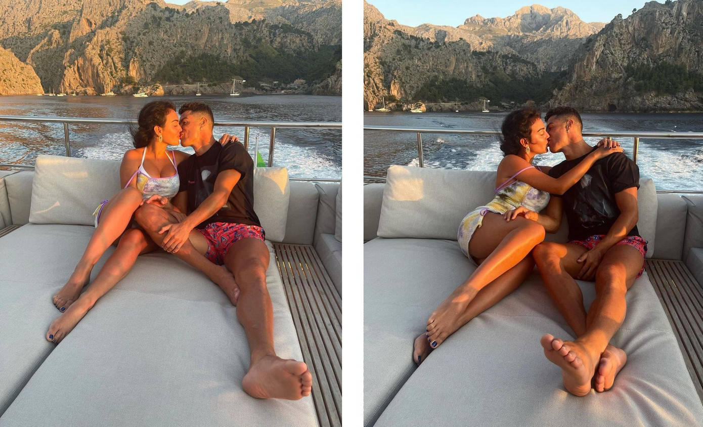 Mới đây, Georgina Rodriguez đăng lên Instagram loạt ảnh ôm hôn đắm đuối Cristiano Ronaldo trên du thuyền. &quot;Yêu anh trên biển&quot;, người đẹp 9x viết. CR7 cũng chia sẻ một bức ảnh tương tự, với dòng chú thích: &quot;Tình yêu của tôi&quot;. Loạt ảnh gây &quot;bão&quot; mạng xã hội với hàng triệu lượt &quot;thả tim&quot;.