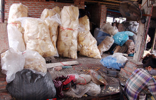 Bóng bì thành phẩm bày la liệt khắp nơi. Bóng bì thành phẩm bày la liệt khắp nơi