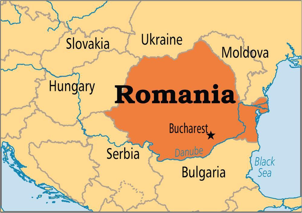 Bản đồ các nước Romania, Hungary, Serbia và Bulgaria.