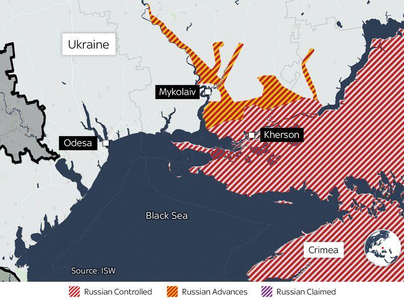 Khu vực Mykolaiv nằm giáp Kherson. Ảnh: Sky News Khu vực Mykolaiv nằm giáp Kherson. Ảnh: Sky News