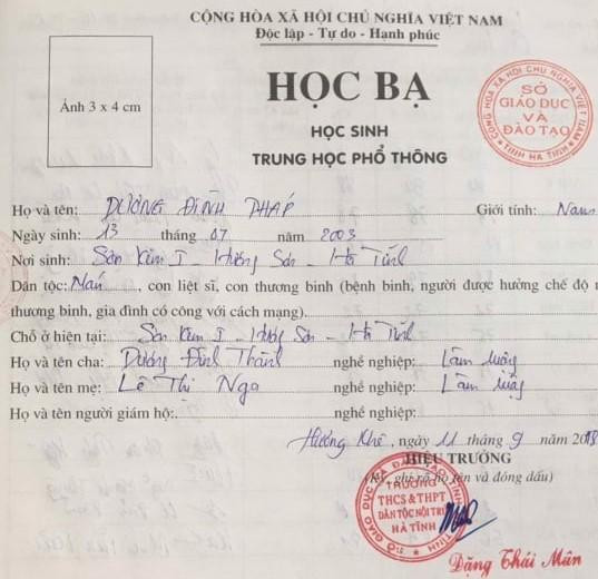 Học bạ của em Dương Đình Pháp Học bạ của em Dương Đình Pháp
