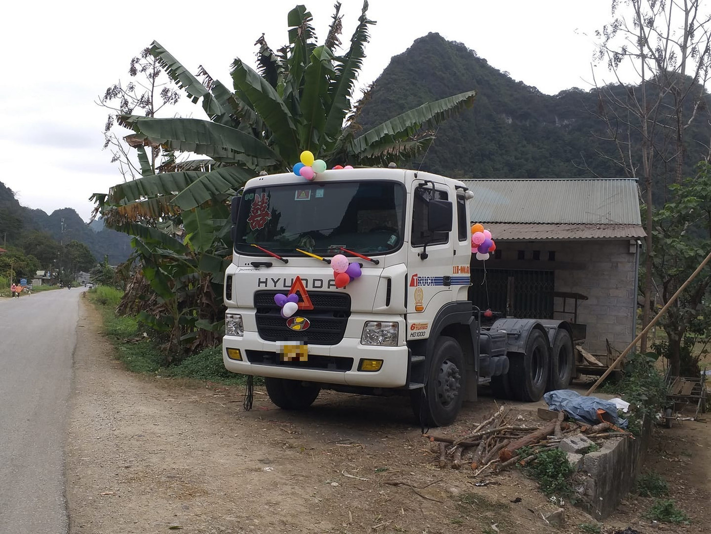 Mỗi chiếc xe đầu kéo đều được trang trí bóng bay.