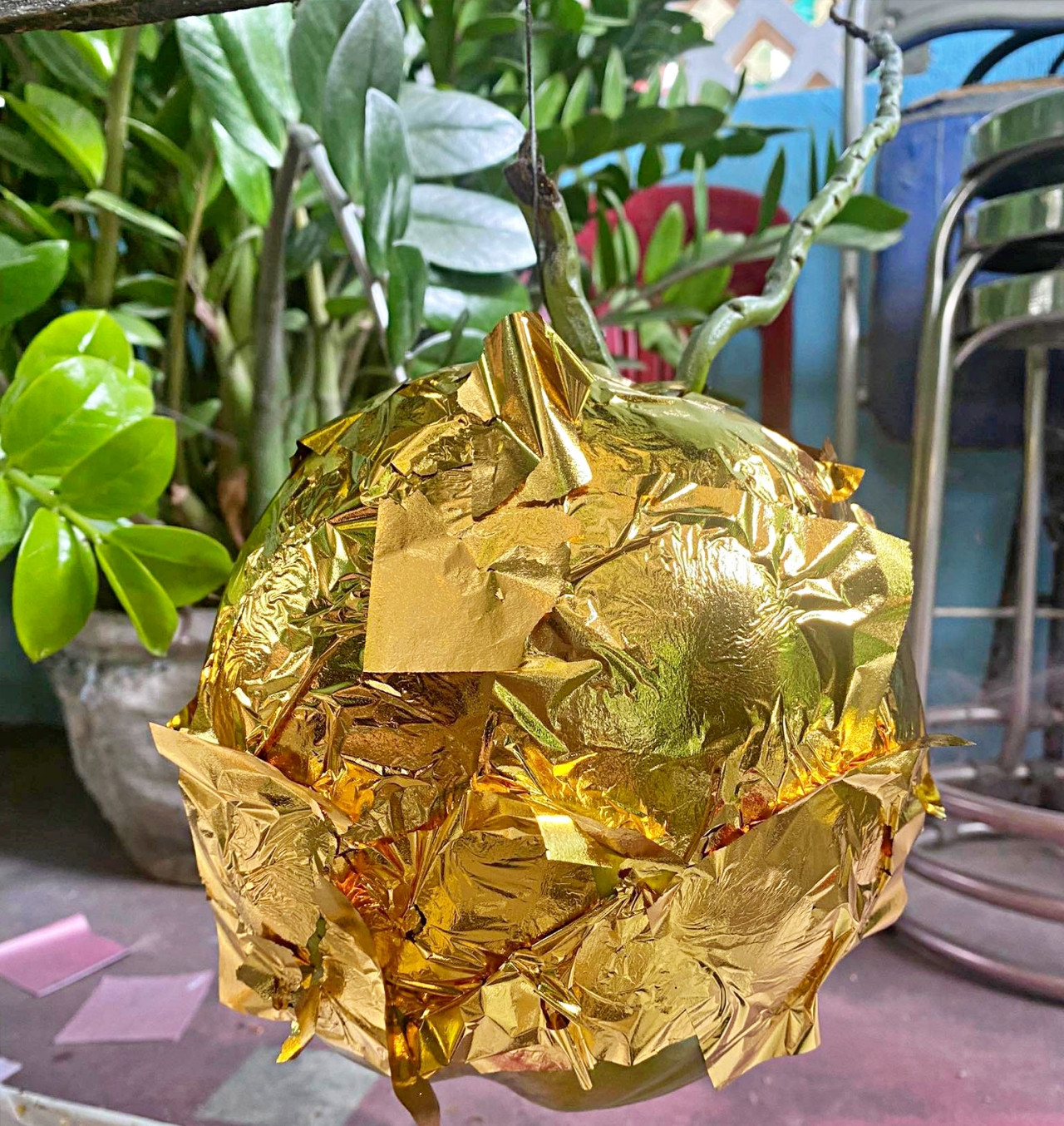 Ngoài sơn, vẽ, khắc laser... một số trái cây thường có mặt trong mâm ngũ quả còn được mạ vàng. (Ảnh nhân vật cung cấp). Ngoài sơn, vẽ, khắc laser... một số trái cây thường có mặt trong mâm ngũ quả còn được mạ vàng. (Ảnh nhân vật cung cấp).